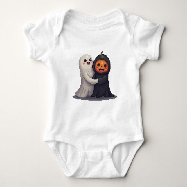 Cute Halloween Ghost & Pumkin Baby Bodysuit (Front)