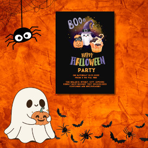 cute Halloween Ghost & Pumpkin black party  Invitation