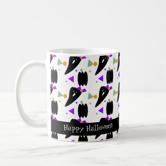 Cute Halloween Ghost Pumpkin Colourful Confetti Coffee Mug (Left)