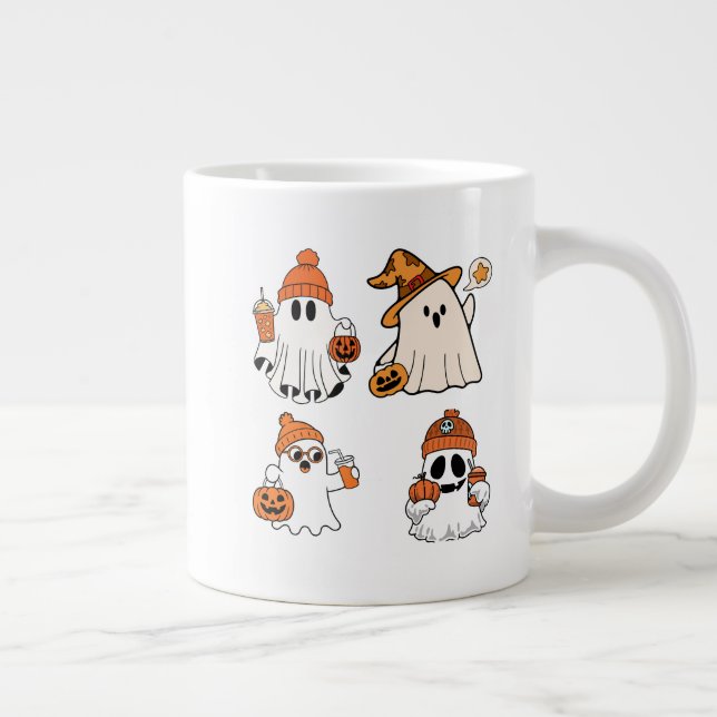 Cute Halloween Ghost Pumpkin Design Large Coffee Mug (Right)