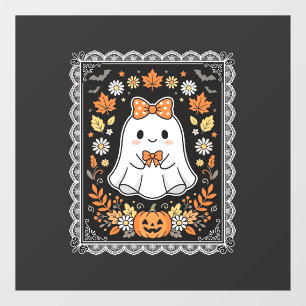 Cute Halloween Ghost Pumpkin Floral T-Shirt Design