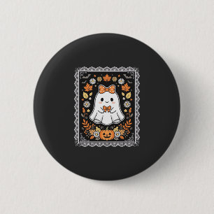 Cute Halloween Ghost Pumpkin Floral T-Shirt Design 6 Cm Round Badge