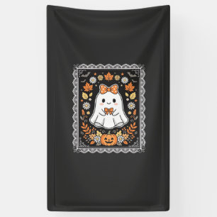 Cute Halloween Ghost Pumpkin Floral T-Shirt Design Banner