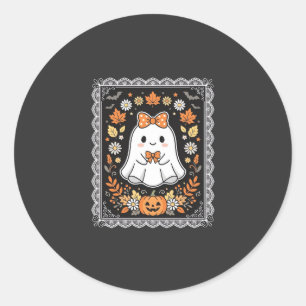 Cute Halloween Ghost Pumpkin Floral T-Shirt Design Classic Round Sticker