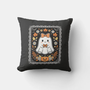 Cute Halloween Ghost Pumpkin Floral T-Shirt Design Cushion