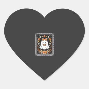 Cute Halloween Ghost Pumpkin Floral T-Shirt Design Heart Sticker