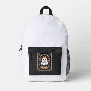 Cute Halloween Ghost Pumpkin Floral T-Shirt Design Printed Backpack