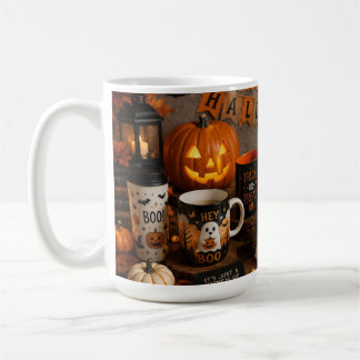 Cute Halloween Ghost & Pumpkin Frosted Glass Candl Coffee Mug