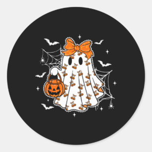 Cute Halloween Ghost Pumpkin Girl Coquette Spooky Classic Round Sticker