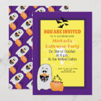 Cute Halloween Ghost pumpkin purple pattern