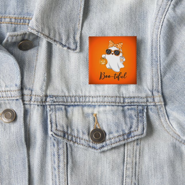 Cute Halloween Ghost Pumpkin Spice Personalised 15 Cm Square Badge (In Situ)
