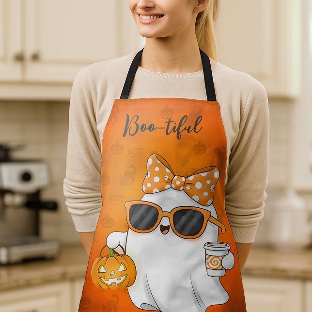 Cute Halloween Ghost Pumpkin Spice Personalised Apron (Creator Uploaded)