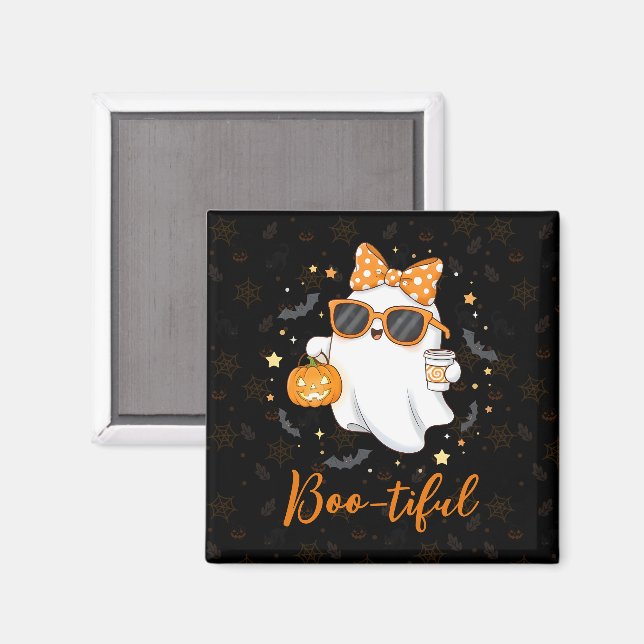 Cute Halloween Ghost Pumpkin Spice Personalised Magnet (Front/Back)