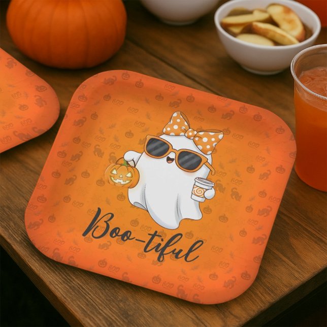 Cute Halloween Ghost Pumpkin Spice Personalised Paper Plate (Creator Uploaded)