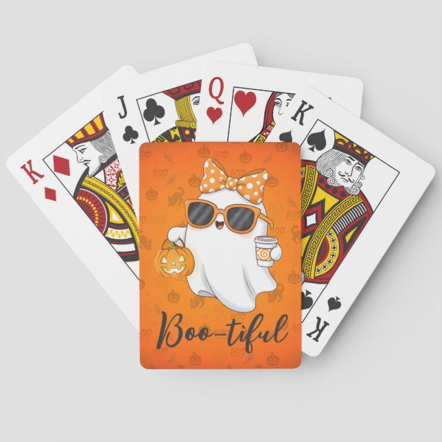 Cute Halloween Ghost Pumpkin Spice Personalised Playing Cards (Back)