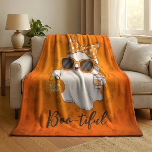 Cute Halloween Ghost Pumpkin Spice Personalised Sherpa Blanket