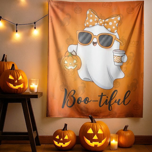 Cute Halloween Ghost Pumpkin Spice Personalised Tapestry (Creator Uploaded)