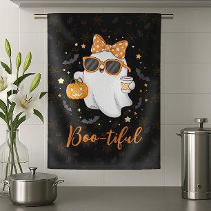 Cute Halloween Ghost Pumpkin Spice Personalised Tea Towel