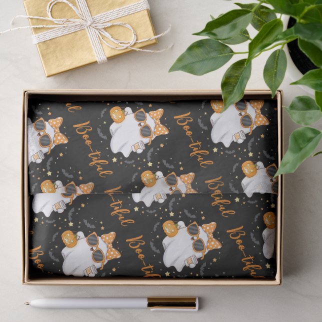 Cute Halloween Ghost Pumpkin Spice Personalised Tissue Paper (Gift)