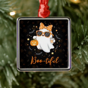 Cute Halloween Ghost Pumpkin Spice Personalized Metal Tree Decoration