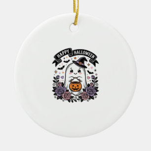 Cute Halloween Ghost Pumpkin Vintage Shirt Design_ Ceramic Tree Decoration