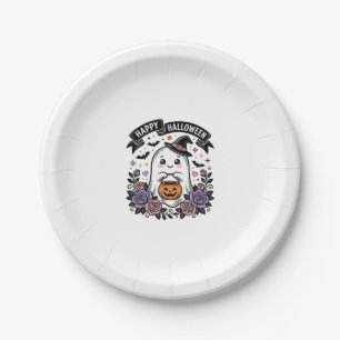 Cute Halloween Ghost Pumpkin Vintage Shirt Design_ Paper Plate