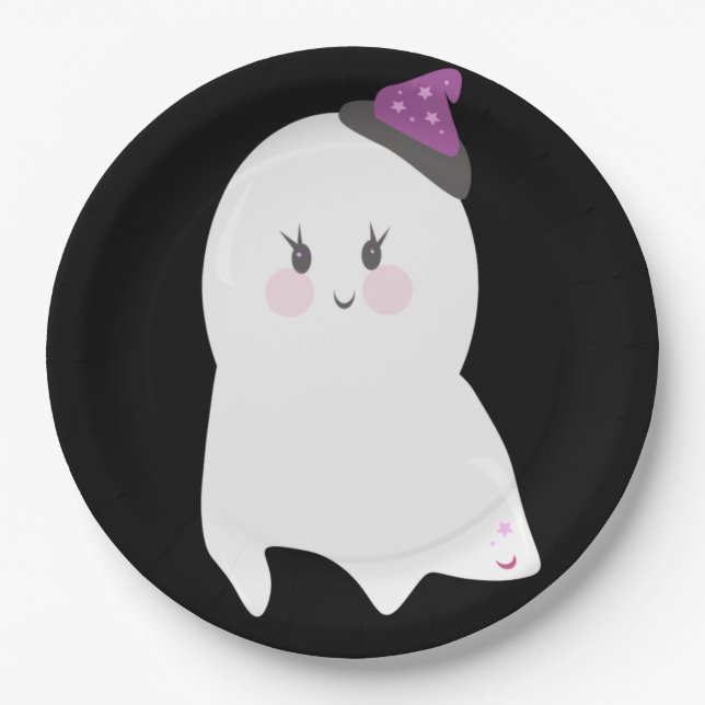 Cute Halloween Ghost Purple Black  Paper Plate (Front)