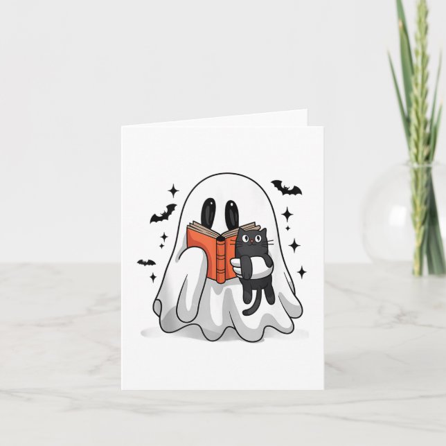 Cute Halloween Ghost Reading Book Tank Top_1  Card (Front)