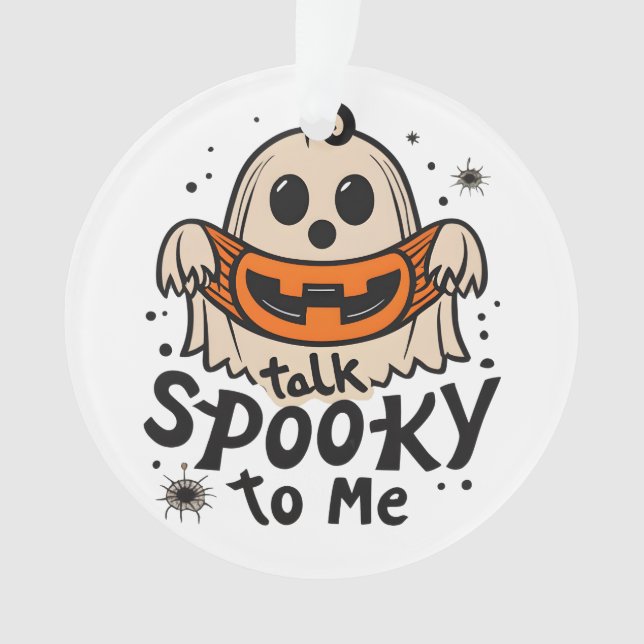 Cute Halloween Ghost Retro : Talk Spooky To Me Ornament (Front)