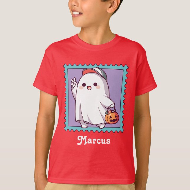 Cute Halloween Ghost School Kids Custom T-Shirt (Front)