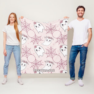 Cute Halloween Ghost & Spiderweb Pattern (2) Fleece Blanket
