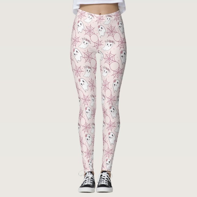 Cute Halloween Ghost & Spiderweb Pattern (2) Leggings (Front)