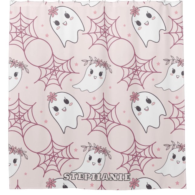 Cute Halloween Ghost & Spiderweb Pattern (2) Shower Curtain (Front)