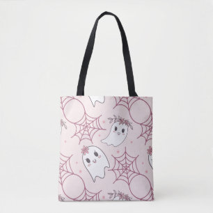 Cute Halloween Ghost & Spiderweb Pattern (2) Tote Bag