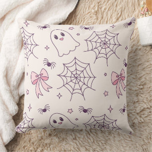 Cute Halloween Ghost & Spiderweb Pattern Cushion