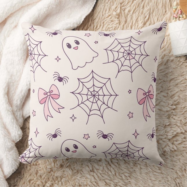 Cute Halloween Ghost & Spiderweb Pattern Cushion (Blanket)