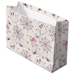 Cute Halloween Ghost & Spiderweb Pattern Large Gift Bag