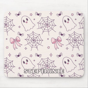 Cute Halloween Ghost & Spiderweb Pattern Mouse Pad