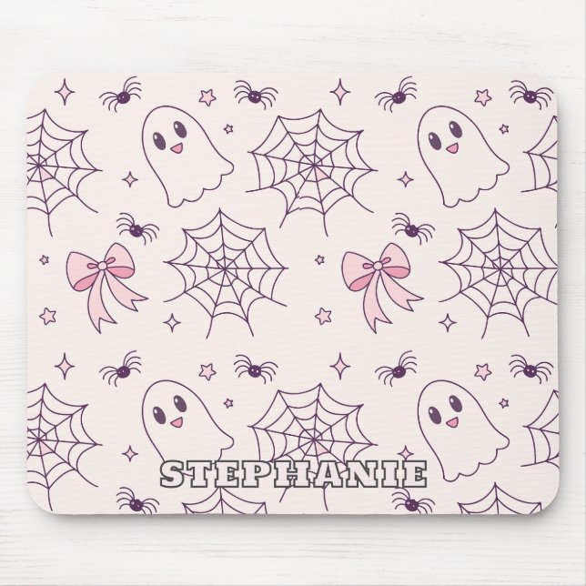 Cute Halloween Ghost & Spiderweb Pattern Mouse Pad (Front)
