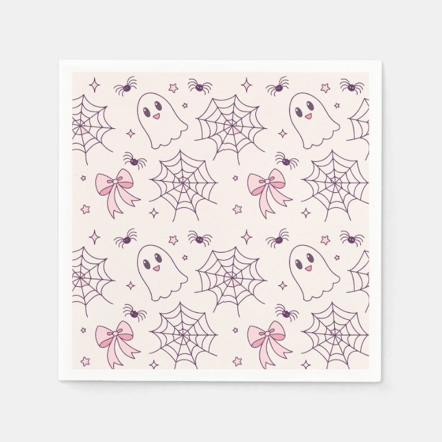 Cute Halloween Ghost & Spiderweb Pattern Napkin (Front)