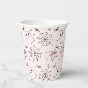 Cute Halloween Ghost & Spiderweb Pattern Paper Cups
