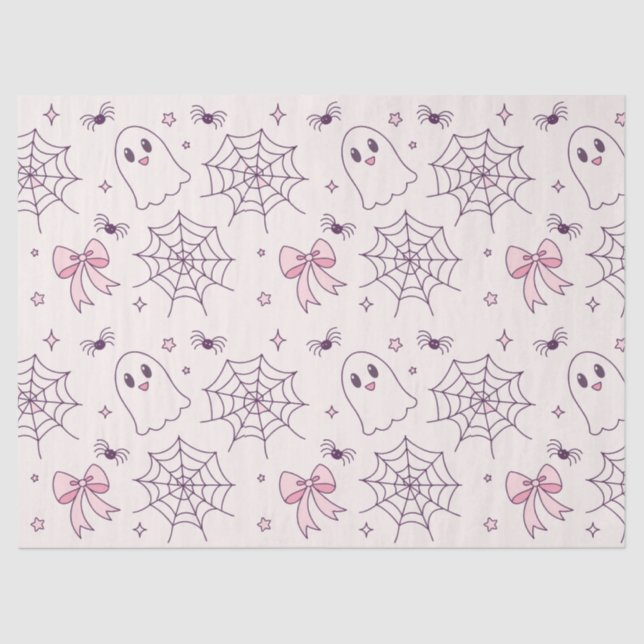 Cute Halloween Ghost & Spiderweb Pattern Tissue Paper (Front)