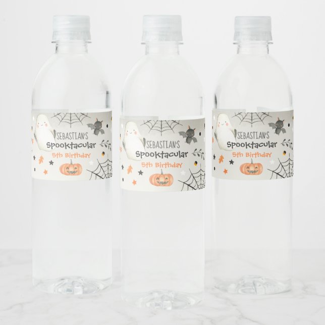 Cute Halloween Ghost Spooktacular Birthday Decor  Water Bottle Label (Bottles)