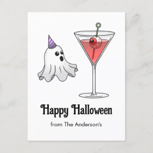 Cute Halloween Ghost & Spooky Cocktail Holiday Postcard