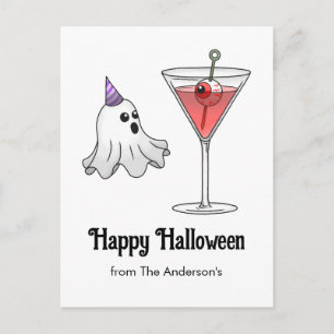 Cute Halloween Ghost & Spooky Cocktail Holiday Postcard