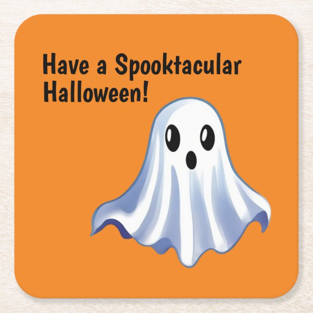 Cute Halloween Ghost Square Paper Coaster (Front)