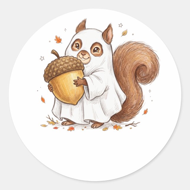 Cute Halloween Ghost Squirrel Custom Favour Classi Classic Round Sticker (Front)