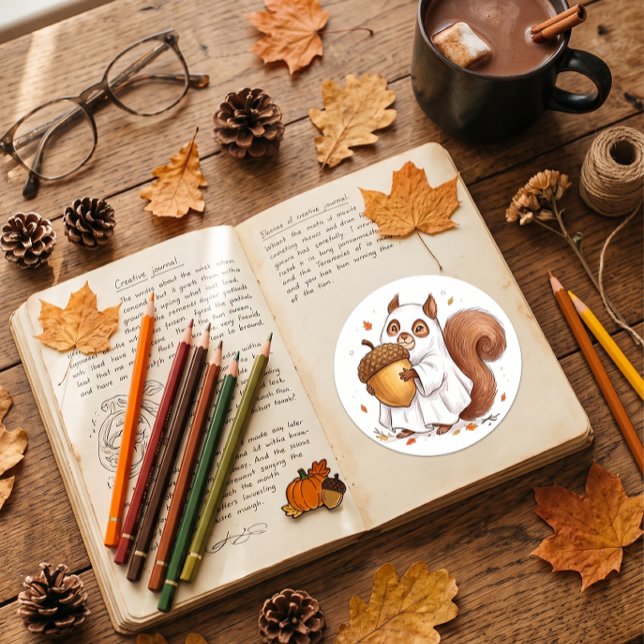 Cute Halloween Ghost Squirrel Custom Favour Classi Classic Round Sticker (Creator Uploaded)