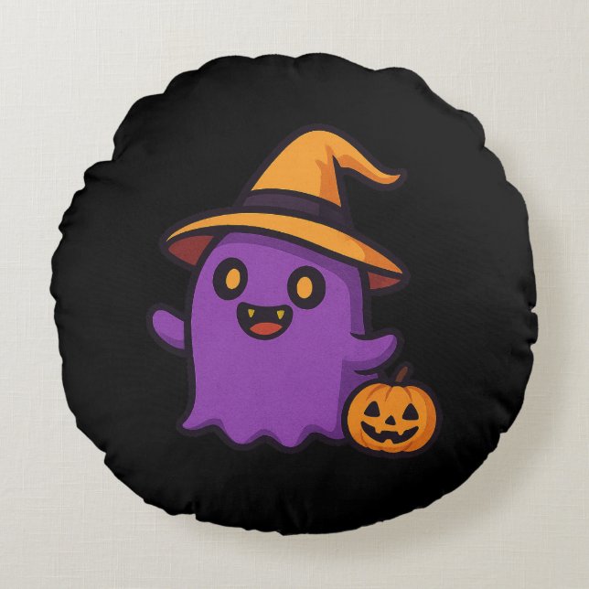 Cute Halloween Ghost Sticker  Round Cushion (Front)