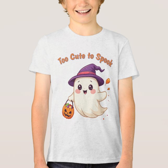 Cute Halloween Ghost T-Shirt for boys & girls Tri-Blend Shirt (Front)